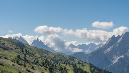 Fototapeta na wymiar Panoramic view at the Plätzwiese / Prato Piazza in the Dolomites (Italian Alps)