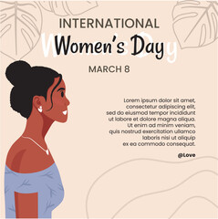 Strong and brave girl for International Women's day. Young beautiful African American woman profile portrait.