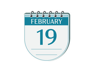 19 february retro events calendar page vector. Old style calendar, date appointment, schedule, business planner, event reminder illustration. Abstract three dimensional vintage style calendar. 