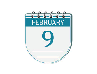 9 february retro events calendar page vector. Old style calendar, date appointment, schedule, business planner, event reminder illustration. Abstract three dimensional vintage style calendar. 