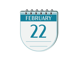 22 february retro events calendar page vector. Old style calendar, date appointment, schedule, business planner, event reminder illustration. Abstract three dimensional vintage style calendar. 