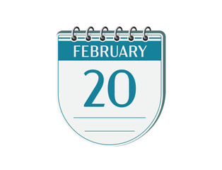 20 february retro events calendar page vector. Old style calendar, date appointment, schedule, business planner, event reminder illustration. Abstract three dimensional vintage style calendar. 