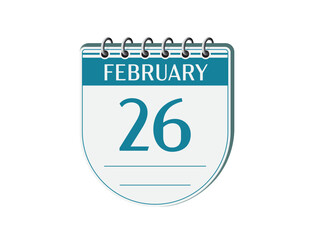 26 february retro events calendar page vector. Old style calendar, date appointment, schedule, business planner, event reminder illustration. Abstract three dimensional vintage style calendar. 