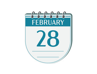 28 february retro events calendar page vector. Old style calendar, date appointment, schedule, business planner, event reminder illustration. Abstract three dimensional vintage style calendar. 