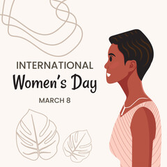 Strong and brave girl for International Women's day. Young beautiful African American woman profile portrait.