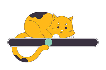 Cute playful cat on loading bar flat design. Small kitty looking at progress status. Web loader ui ux. Please wait. Graphical user interface. Cartoon vector illustration on white background