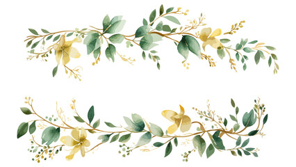 Floral and leaf card. watercolor design. For banners, posters, invitations, Watercolor flora green & gold leaf branches collection floral pattern. 