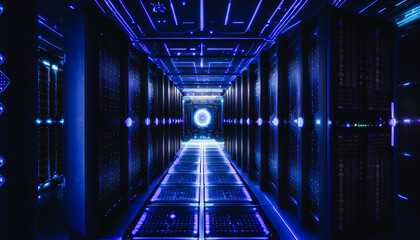 Obraz premium Server room, data center. Generative AI.