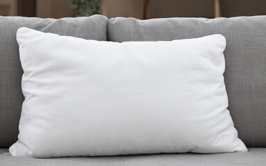 Fototapeta na wymiar Blank soft pillow on cozy couch MADE OF AI