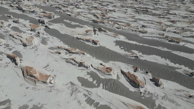 Drone footage of Campo de Piedra Pomez - a bizarre but beautiful landscape in the Argentinian highlands with a huge field of pumice, volcanic rocks and dunes of sand in the Puna - natural look