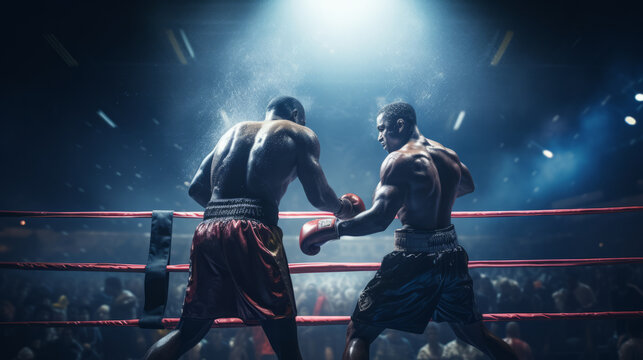 Two man boxers fighting in a boxing ring