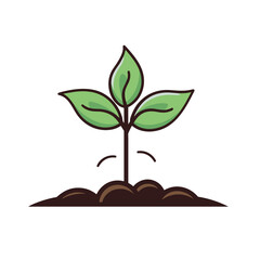 Sprout from the ground isolated on white background. Seedling growing in the ground. Small green sprout with green leaves. Symbol of organic agriculture, natural products, development. Vector stock