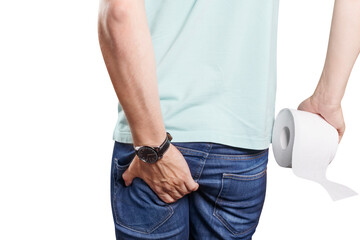 Man wanting to the toilet and holding his buttock, cut out