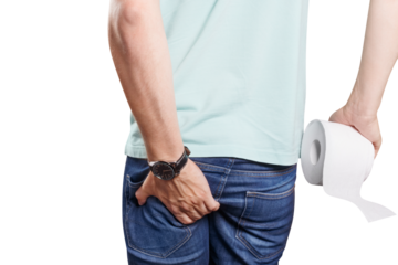 Man wanting to the toilet and holding his buttock, cut out
