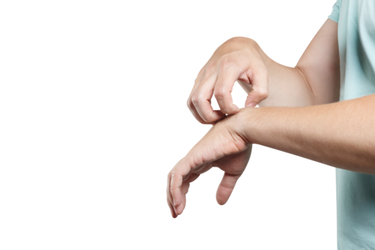 Man scratching his hand, cut out