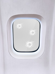 Airplane window with bullet holes, PNG transparent