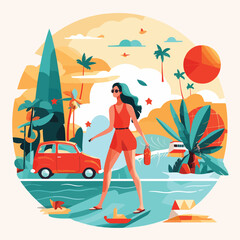 Summer party, vacation and travel concept. Vector illustration in minimalistic style.
