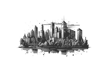 City silhouette sketch and drawn engraved style. Vector illustration design.