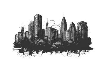 City silhouette sketch and drawn engraved style. Vector illustration design.