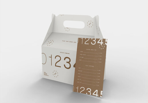 3d Take Away Pastry Box with Menu Mockup