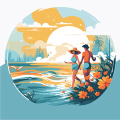 Summer party, vacation and travel concept. Vector illustration in minimalistic style.