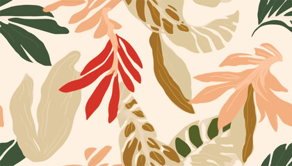 Abstract exotic botanical print. Hand drawn collage contemporary seamless pattern.