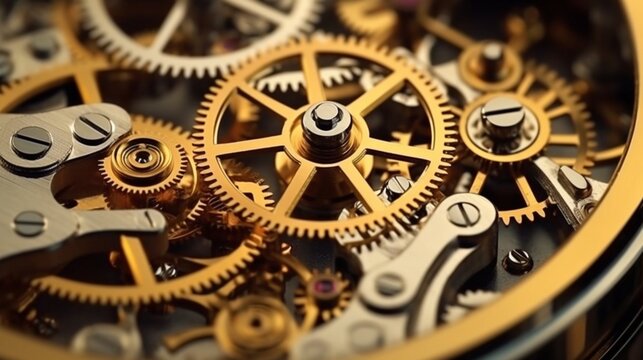 Beautiful clockwork watch mechanism, Gears clock