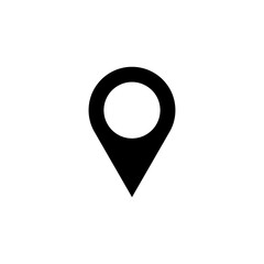 location icon in black on white background, geolocation or destination