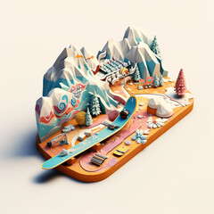 3D illustration of a snowboard shape