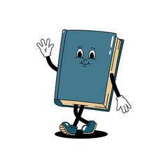 Vector cartoon retro mascot color illustration of walking book. Vintage style 30s, 40s, 50s old animation. The clipart is isolated on a white background. - 620200716