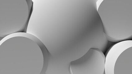 A set of cylinders Minimal flat ray with modern art elements added to simple geometry Gray abstract 3D rendering image