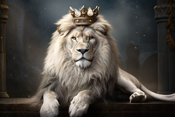 lion and crown - obrazy, fototapety, plakaty