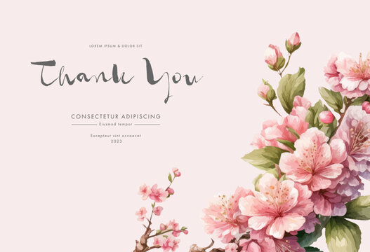 Cherry blossom thank you card design template. Watercolor cherry blossom invitation.