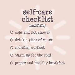 Cute morning self-care to do list, checklist. Flyer, card, poster concept. Vector illustration
