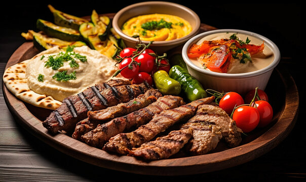 Mix Grill with Chicken Tikka Kebab Tomato Sauce red chilli ai generated