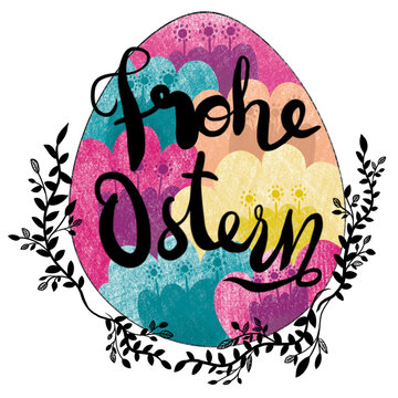 Osterei & Blumen Frohe Ostern Typografie Illustration