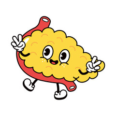 Jumping Pancreas character. Vector hand drawn traditional cartoon vintage, retro, kawaii character illustration icon. Isolated on white background. Pancreas jump character concept