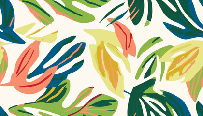 Abstract exotic botanical print. Hand drawn collage contemporary seamless pattern.