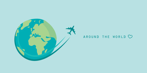 travel round the world airplane flies around the globe vector illustration EPS10