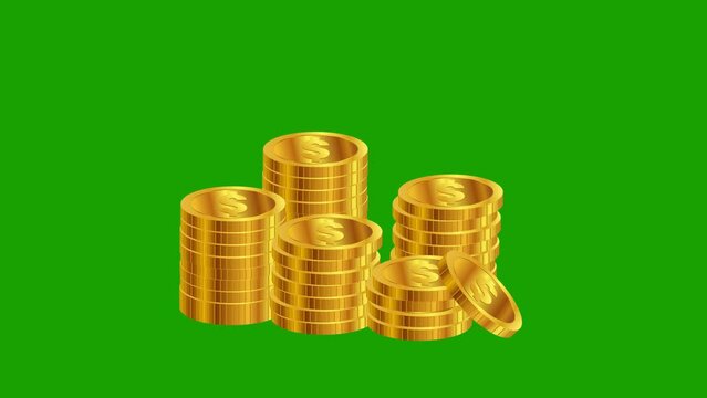 Alpha animated money coin stack footage, business footage, golden coin stack
