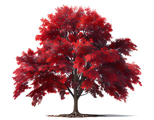 The maple tree has red leaves. on a transparent background - obrazy, fototapety, plakaty