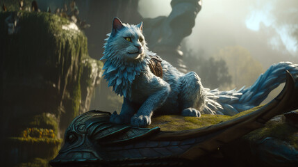 Blue cat with dragon tail, generative ai