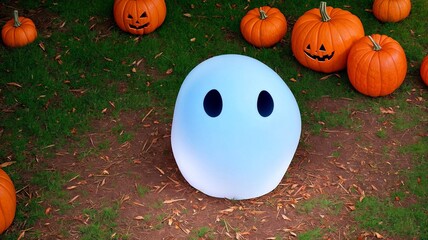 An Inflatable Ghost Surrounded By Pumpkins