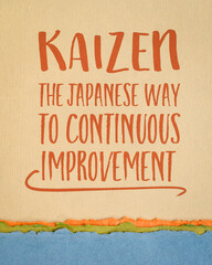 kaizen - Japanese concept of continuous improvement, inspirational note on art paper, business and personal development