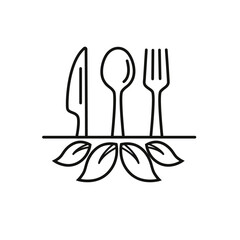 Spoon, fork, knife line. Cooking logo, restaurant logo. Vegetarian. Environmental friendliness