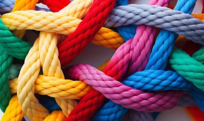 Fotobehang A tangled pile of coloured rope. Confusion and thought process concept © ink drop