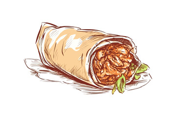 Shawarma doner sketch hand drawn. Vector illustration design.