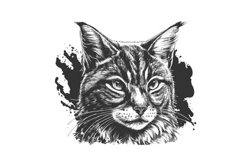 The head of a cat breed Oregon Rex symmetric sketch. Vector illustration design.