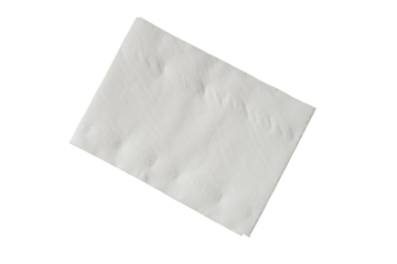 Top view of single folded piece of white tissue paper or napkin isolated on white background with clipping path in png file format.