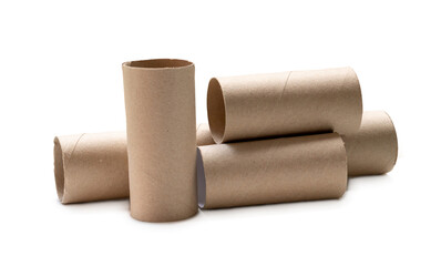 Long and short tissue paper cores in stack isolated on white background with clipping path and shadow in png file format.